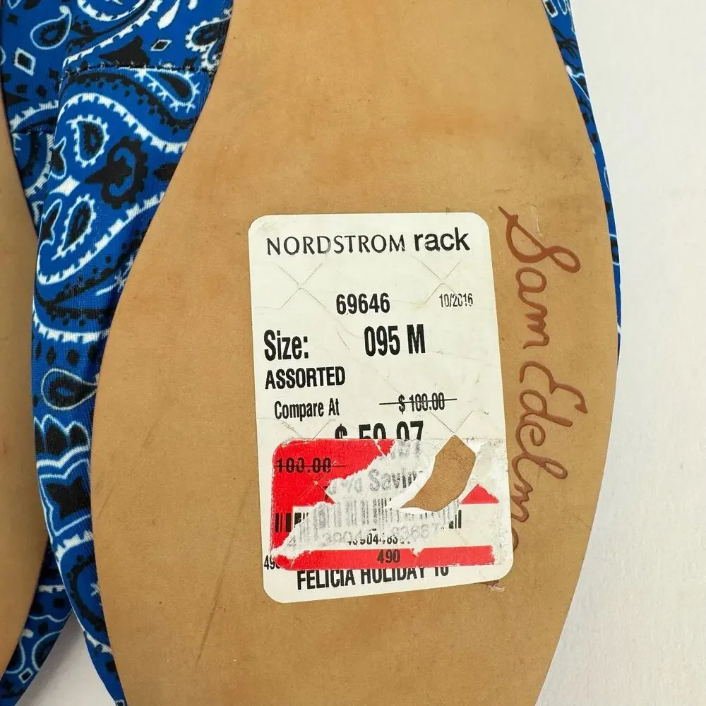Sam Edelman Felicia Blue Paisley Fabric Leather Bow Ballet‎ Flats Sz 7.5